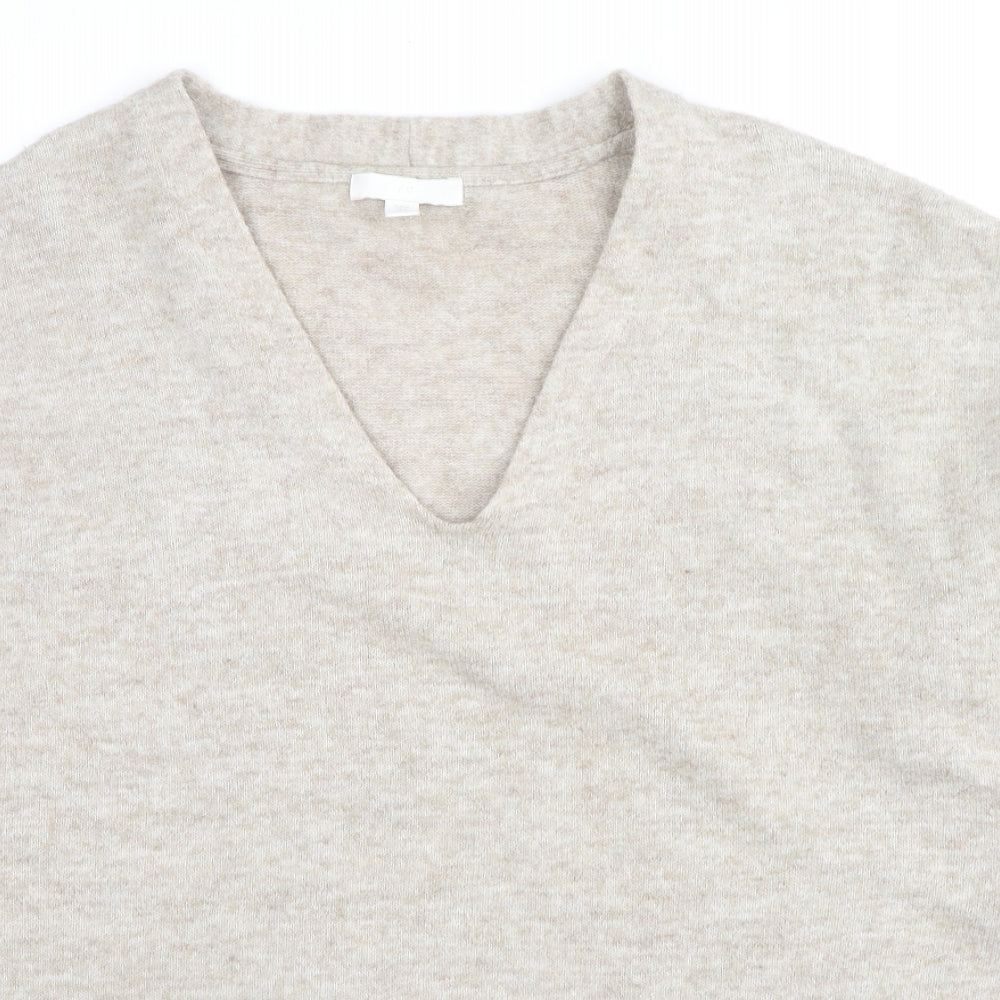 H&M Womens Beige V-Neck Polyester Pullover Jumper Size M