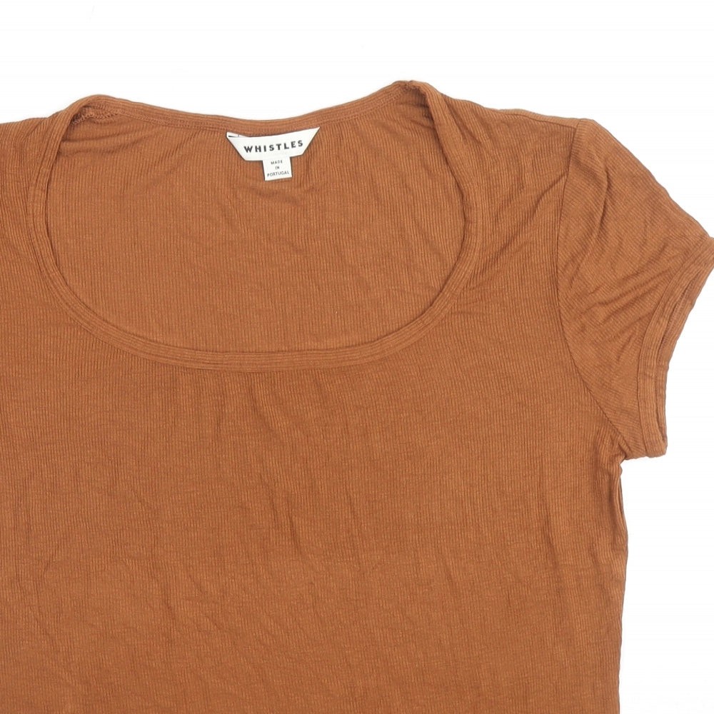 Whistles Womens Brown Viscose Basic T-Shirt Size M Round Neck