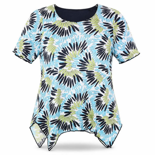 TIGI Womens Blue Geometric Polyester Tunic Blouse Size 14 Scoop Neck - Size 14-16