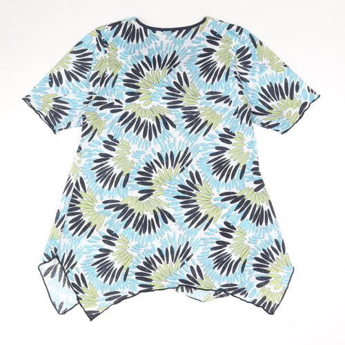 TIGI Womens Blue Geometric Polyester Tunic Blouse Size 14 Scoop Neck - Size 14-16