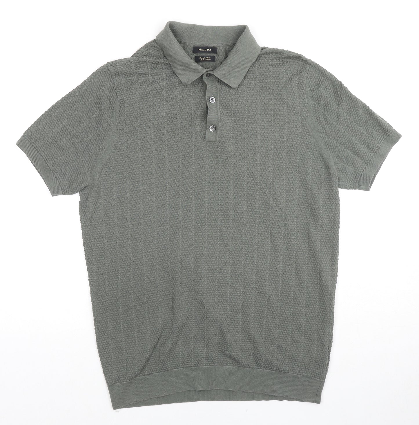 Massimo Dutti Mens Green Cotton Polo Size M Collared Pullover