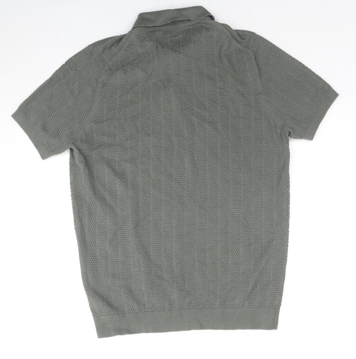 Massimo Dutti Mens Green Cotton Polo Size M Collared Pullover