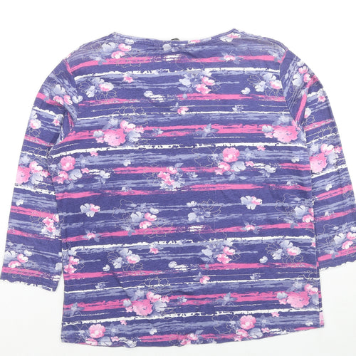 EWM Womens Purple Floral Cotton Basic Blouse Size 18 V-Neck - Flowers, Size 18-20