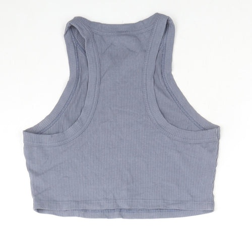 NWIT Womens Blue Cotton Cropped Tank Size M Round Neck