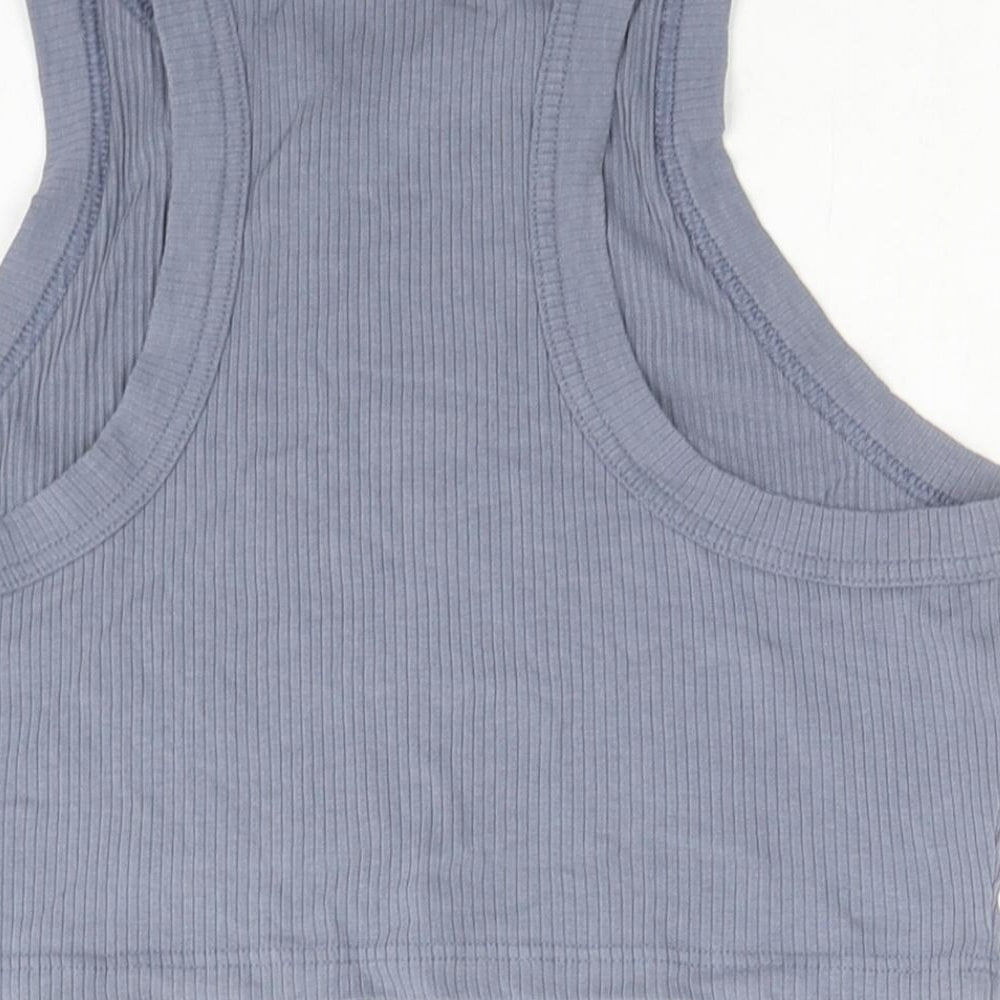 NWIT Womens Blue Cotton Cropped Tank Size M Round Neck