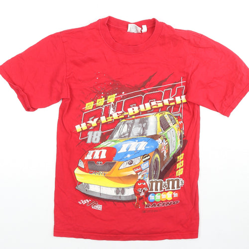 Chase Boys Red Cotton Basic T-Shirt Size S Round Neck Pullover - Joe Gibbs Racing M&M's