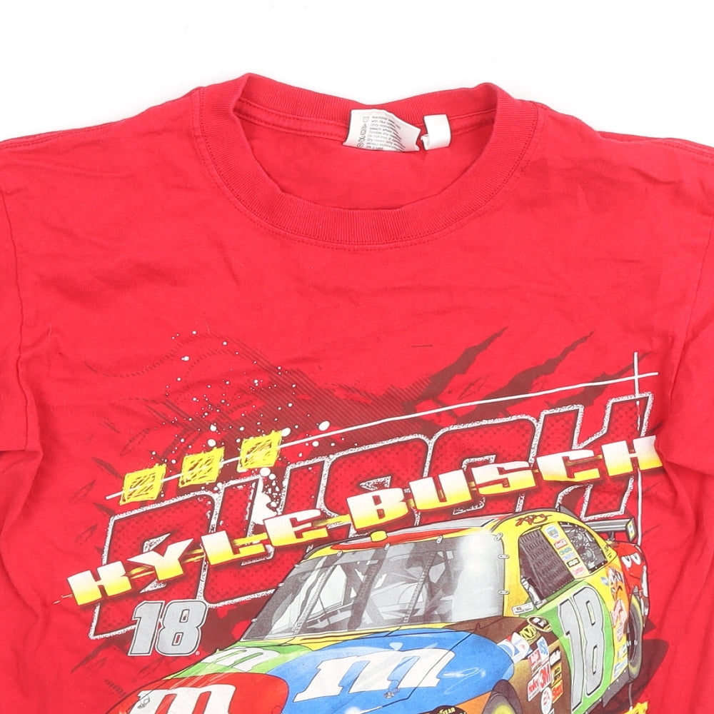 Chase Boys Red Cotton Basic T-Shirt Size S Round Neck Pullover - Joe Gibbs Racing M&M's