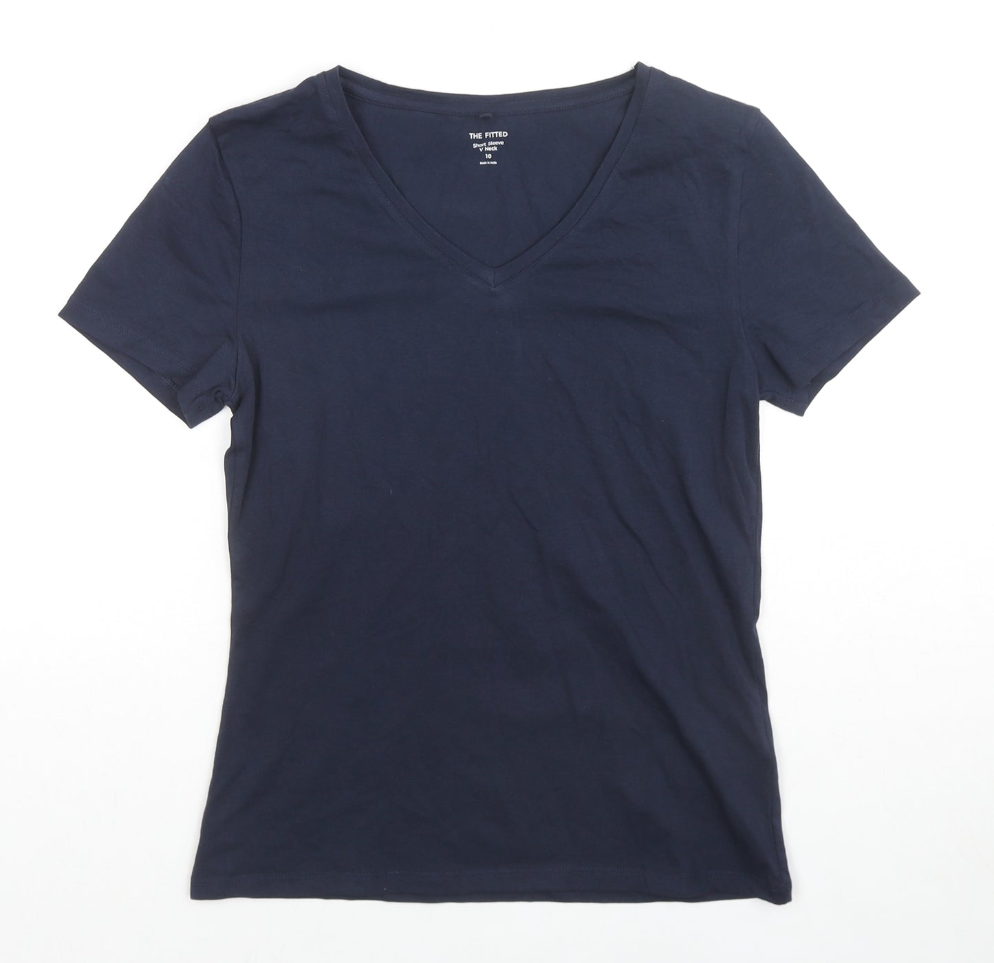 Marks and Spencer Womens Blue Cotton Basic T-Shirt Size 10 V-Neck