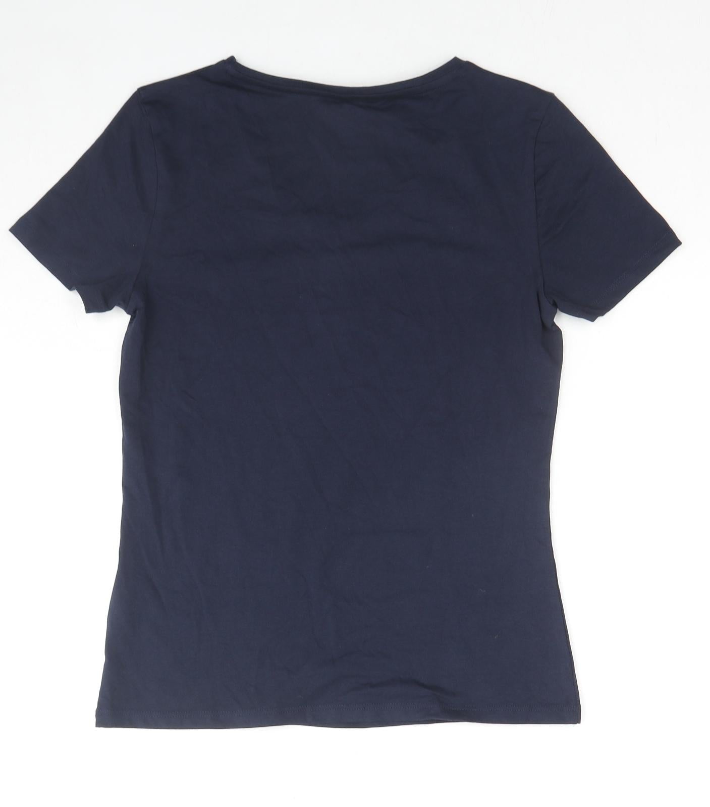 Marks and Spencer Womens Blue Cotton Basic T-Shirt Size 10 V-Neck