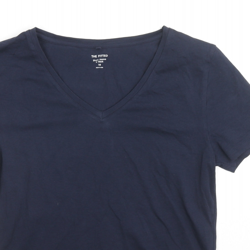 Marks and Spencer Womens Blue Cotton Basic T-Shirt Size 10 V-Neck