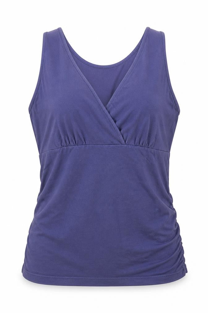 Front view of As Quith London women’s blue cotton basic tank, size L, v-neck