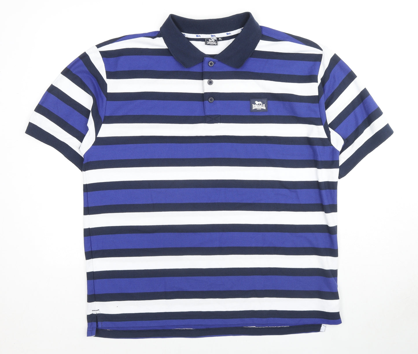 Lonsdale Mens Blue Striped Cotton Polo Size XL Collared Pullover