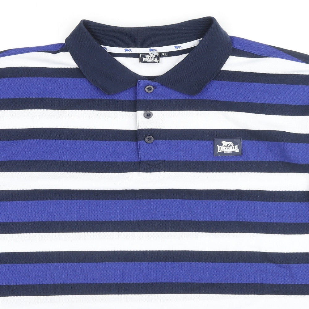 Lonsdale Mens Blue Striped Cotton Polo Size XL Collared Pullover