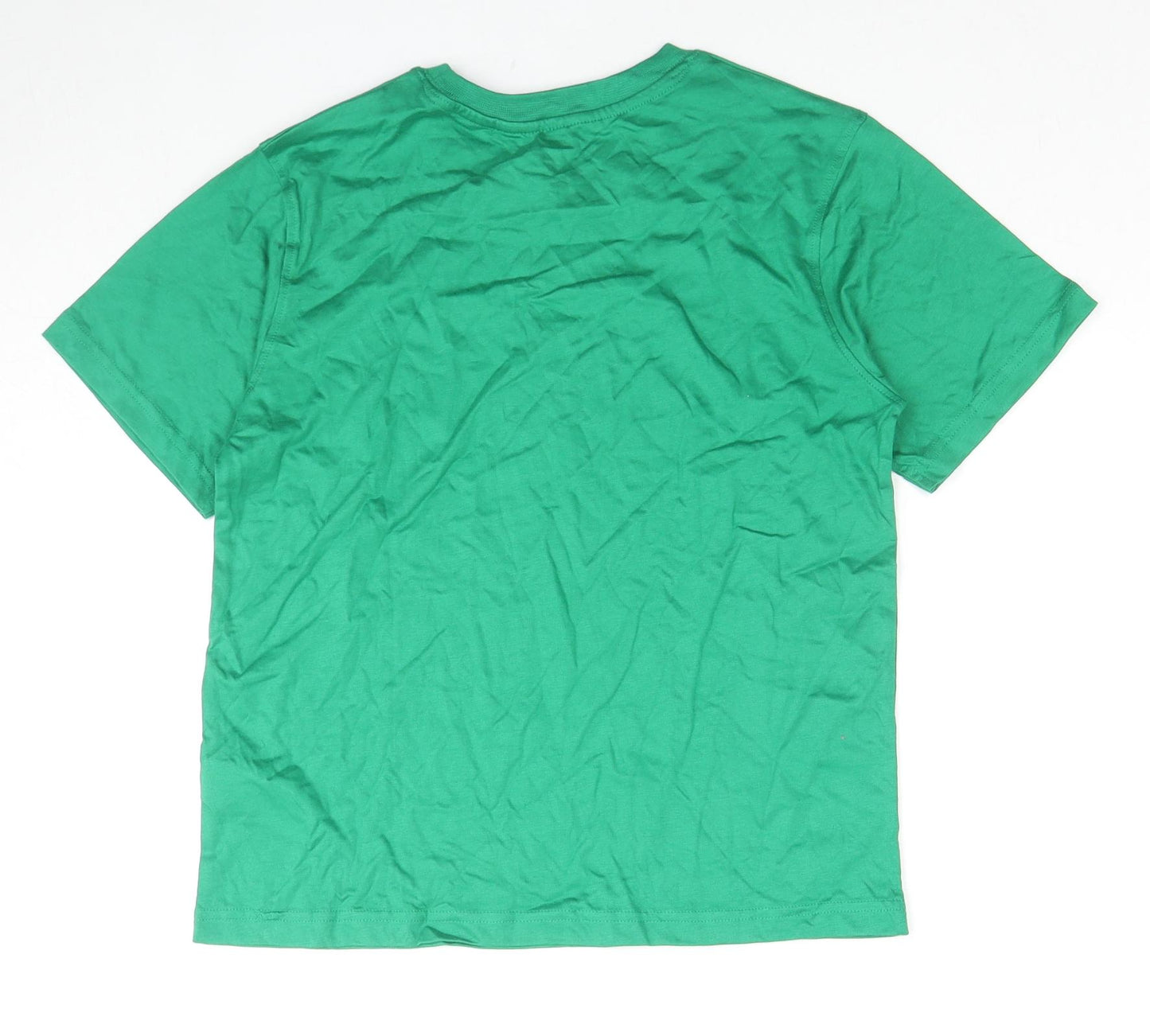Marks and Spencer Boys Green Cotton Basic T-Shirt Size 9-10 Years Round Neck Pullover