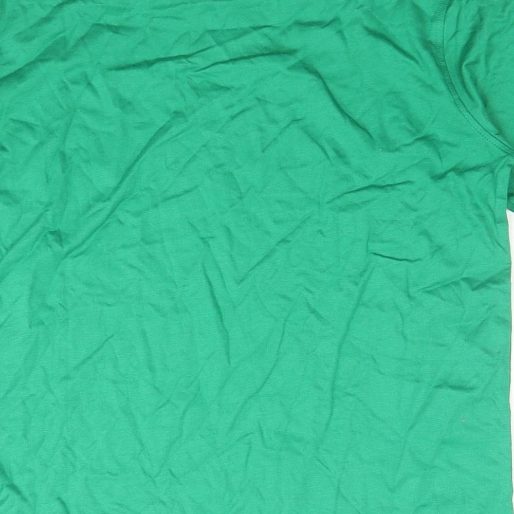 Marks and Spencer Boys Green Cotton Basic T-Shirt Size 9-10 Years Round Neck Pullover
