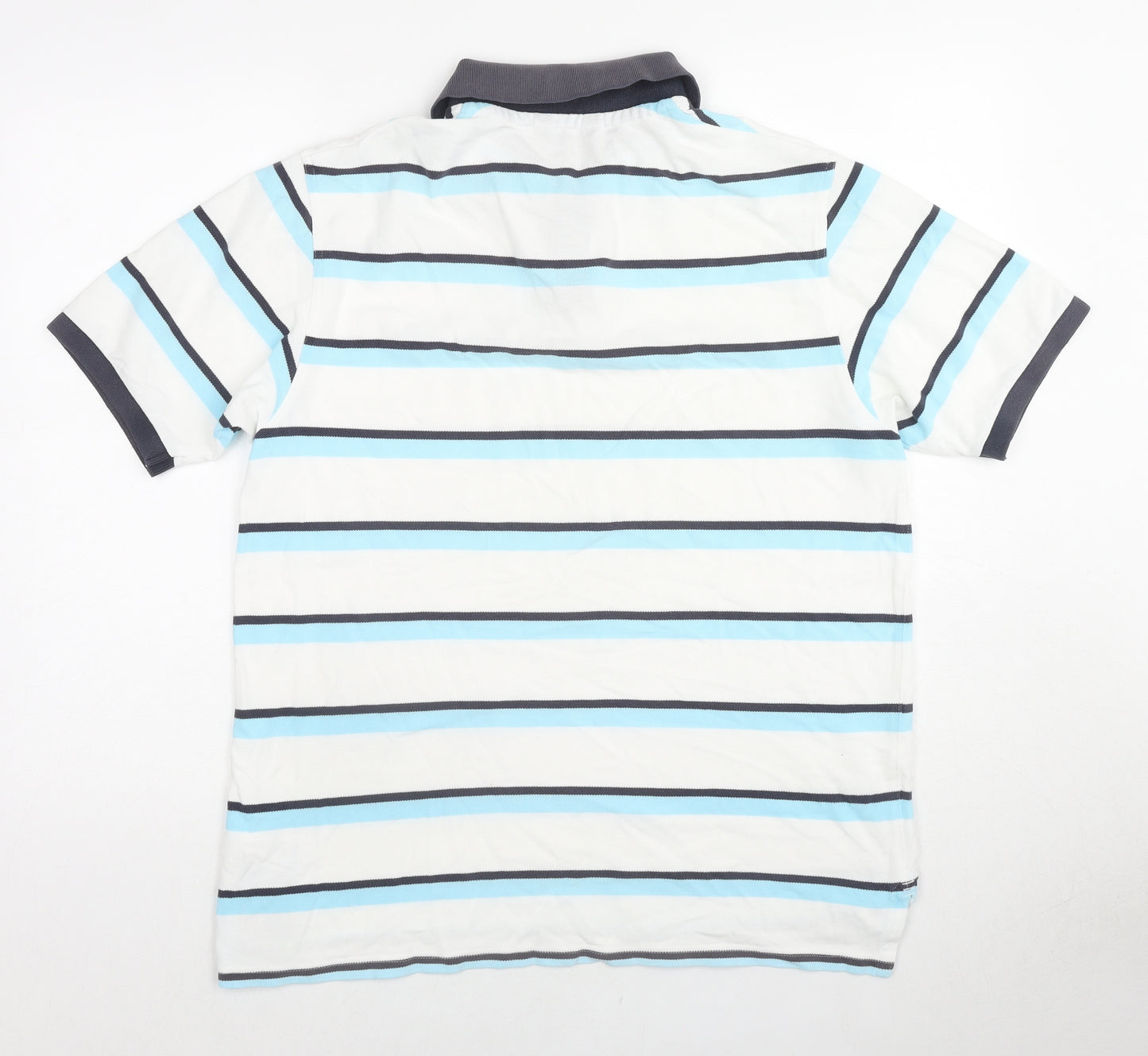 Marks and Spencer Mens White Striped Cotton Polo Size M Collared Pullover