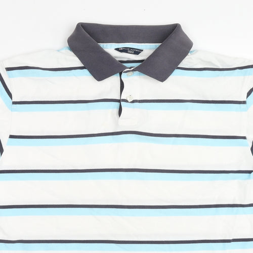 Marks and Spencer Mens White Striped Cotton Polo Size M Collared Pullover
