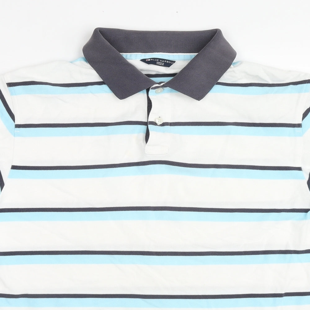Marks and Spencer Mens White Striped Cotton Polo Size M Collared Pullover