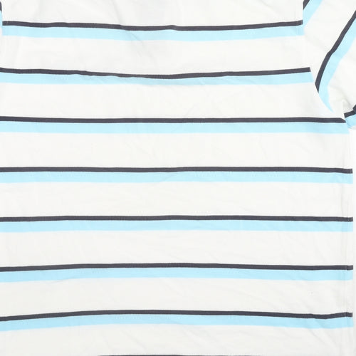 Marks and Spencer Mens White Striped Cotton Polo Size M Collared Pullover