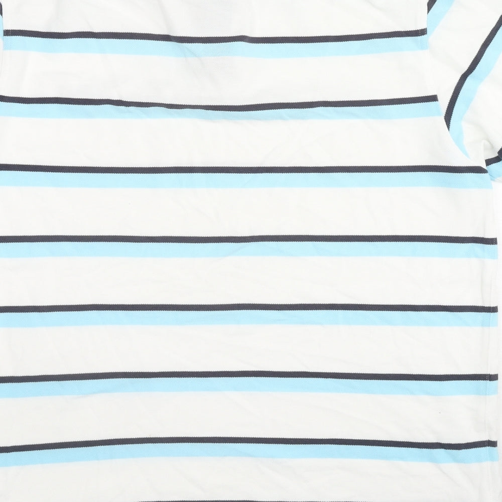 Marks and Spencer Mens White Striped Cotton Polo Size M Collared Pullover