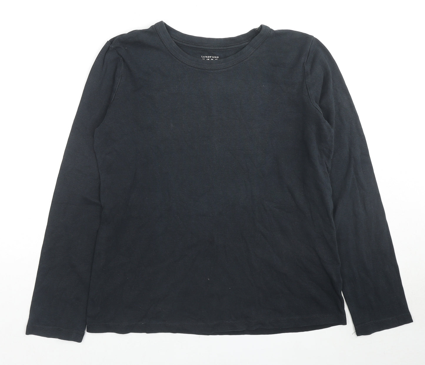 Lands' End Womens Black Cotton Basic T-Shirt Size M Round Neck