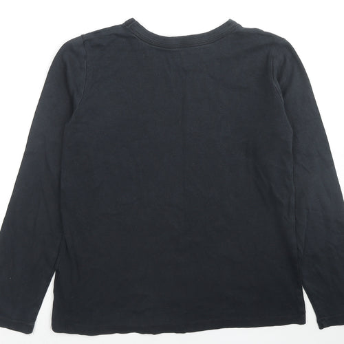 Lands' End Womens Black Cotton Basic T-Shirt Size M Round Neck