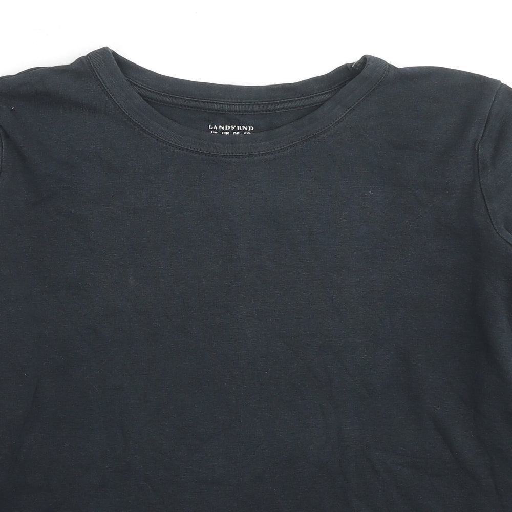 Lands' End Womens Black Cotton Basic T-Shirt Size M Round Neck