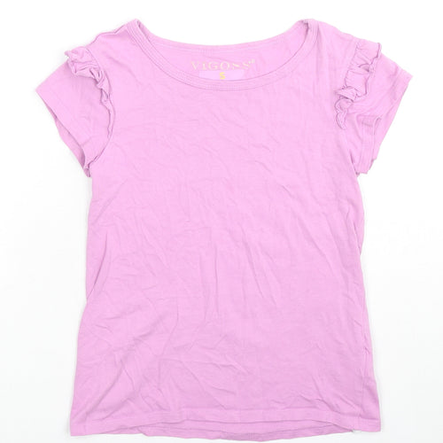 VIGOSS Girls Pink Cotton Basic T-Shirt Size S Round Neck Pullover - Ruffle