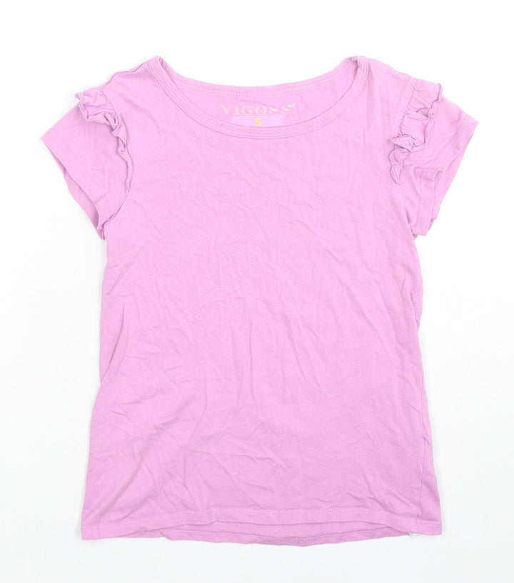 VIGOSS Girls Pink Cotton Basic T-Shirt Size S Round Neck Pullover - Ruffle