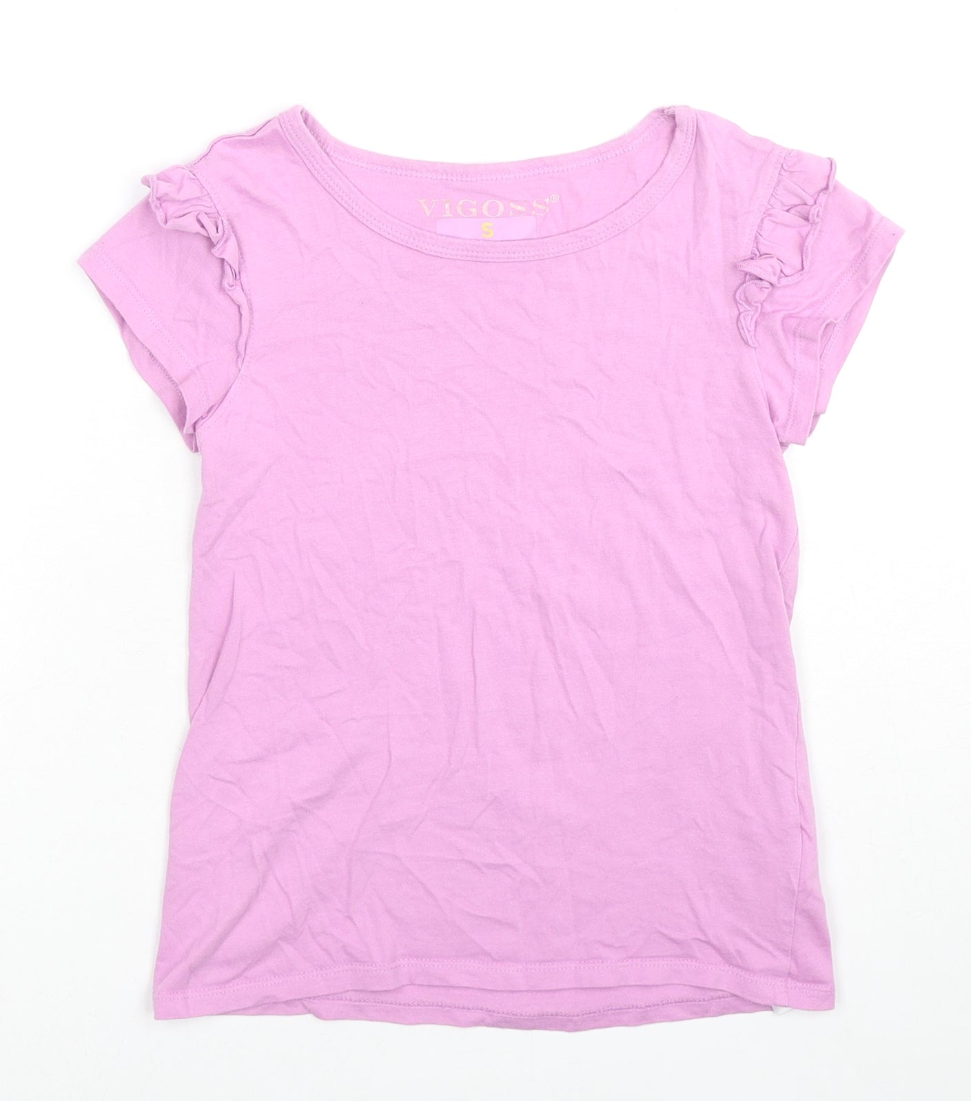 VIGOSS Girls Pink Cotton Basic T-Shirt Size S Round Neck Pullover - Ruffle