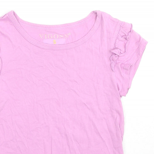 VIGOSS Girls Pink Cotton Basic T-Shirt Size S Round Neck Pullover - Ruffle