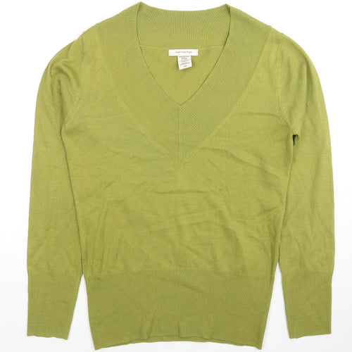 Conington Womens Green V-Neck Acrylic Pullover Jumper Size M