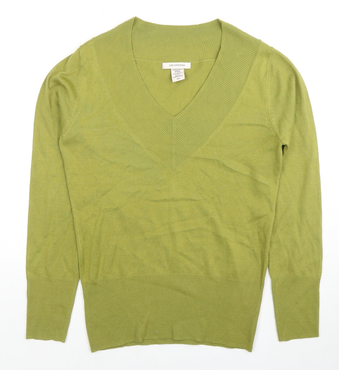 Conington Womens Green V-Neck Acrylic Pullover Jumper Size M