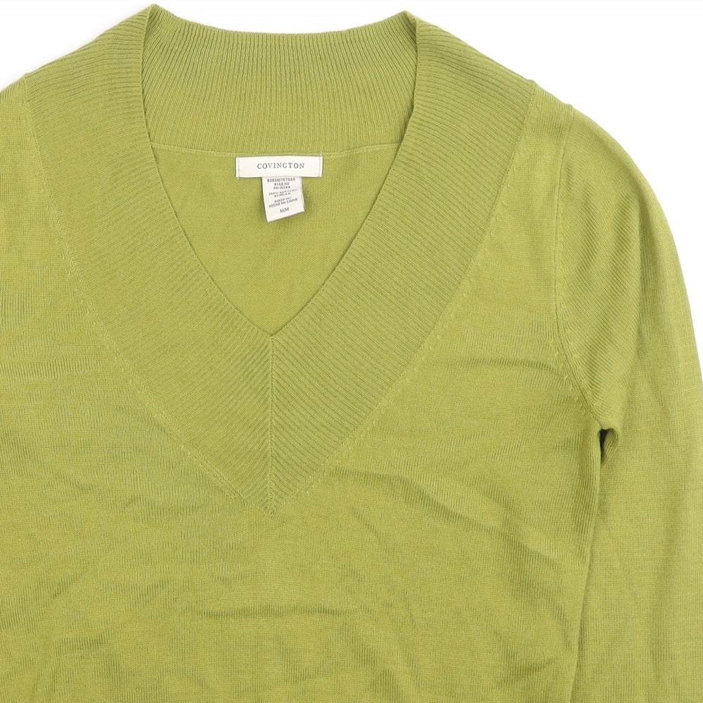 Conington Womens Green V-Neck Acrylic Pullover Jumper Size M
