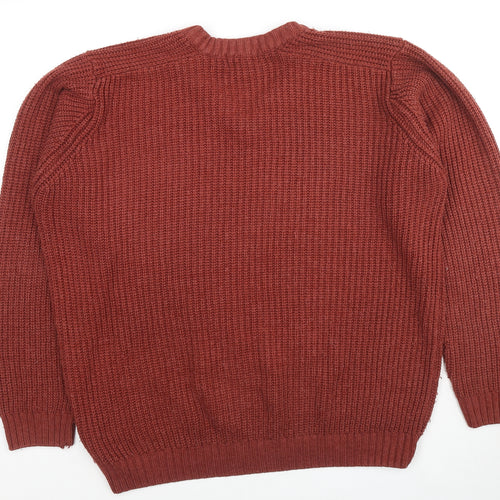 EWM Mens Red V-Neck Acrylic Pullover Jumper Size L Long Sleeve