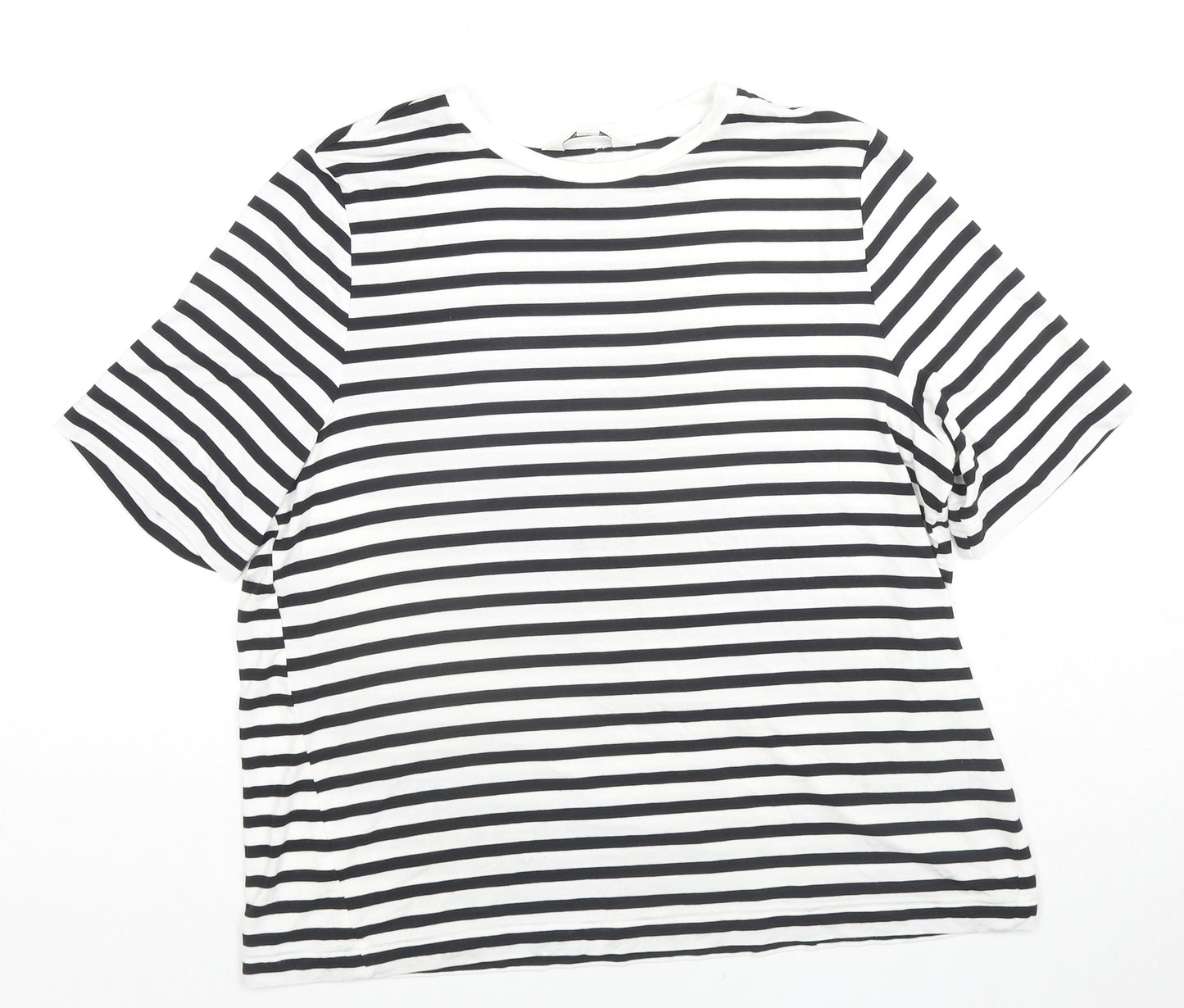 Autograph Womens Black Striped Viscose Basic T-Shirt Size 10 Round Neck