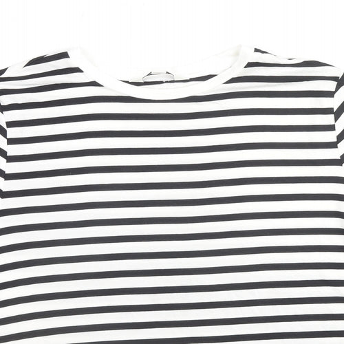 Autograph Womens Black Striped Viscose Basic T-Shirt Size 10 Round Neck