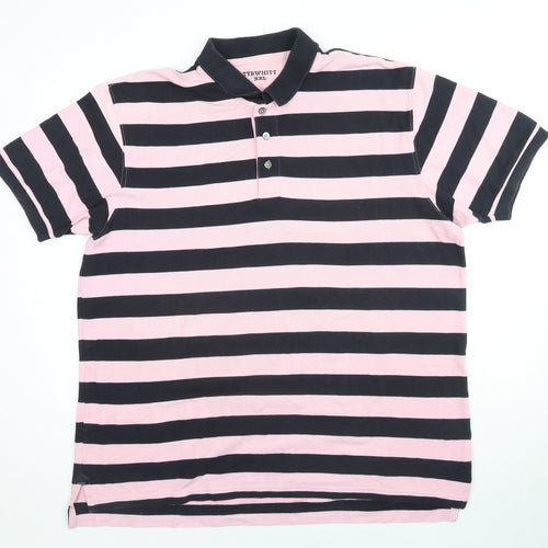 Charles Tyrwhitt Mens Pink Striped Cotton Polo Size 2XL Collared Pullover