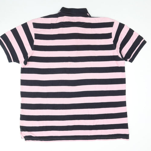 Charles Tyrwhitt Mens Pink Striped Cotton Polo Size 2XL Collared Pullover