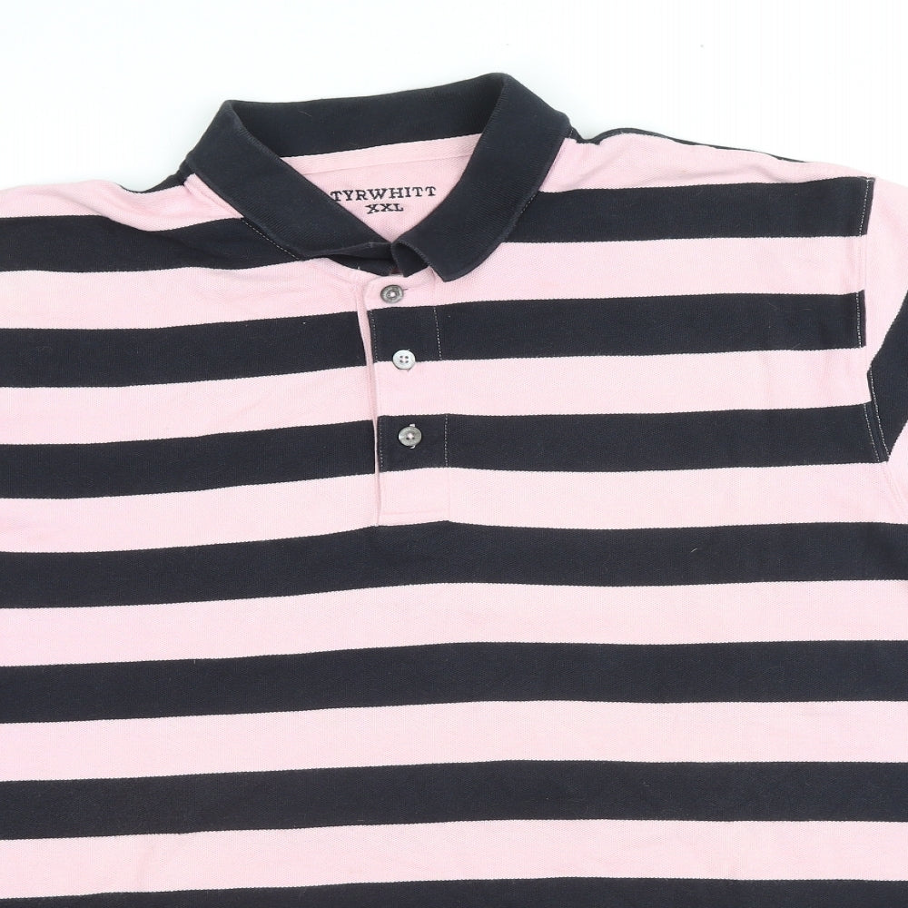 Charles Tyrwhitt Mens Pink Striped Cotton Polo Size 2XL Collared Pullover