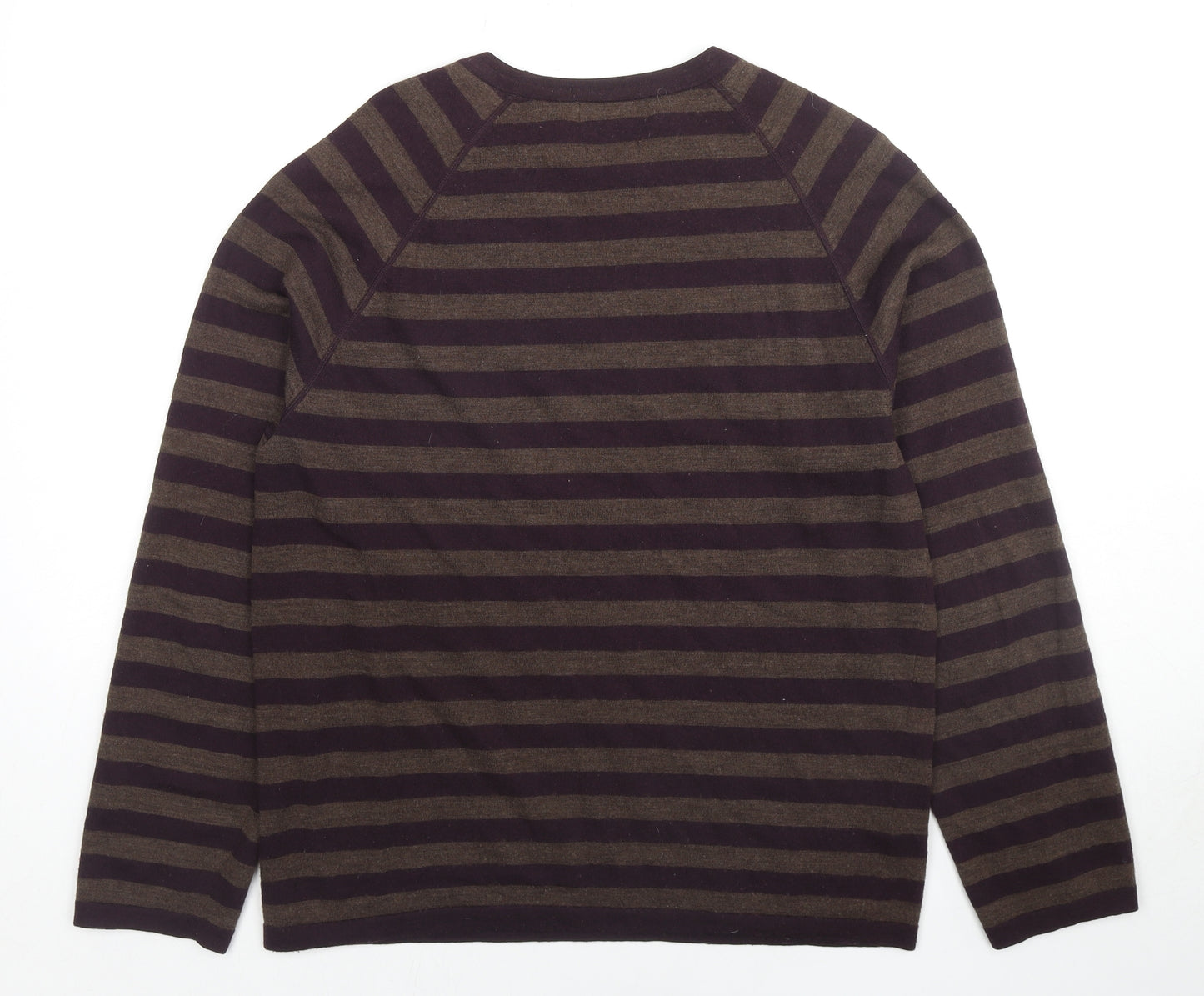 Austin Reed Mens Purple Round Neck Striped Wool Pullover Jumper Size L Long Sleeve