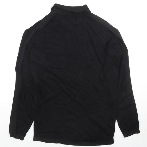 River Island Mens Black Viscose Polo Size M Collared Zip