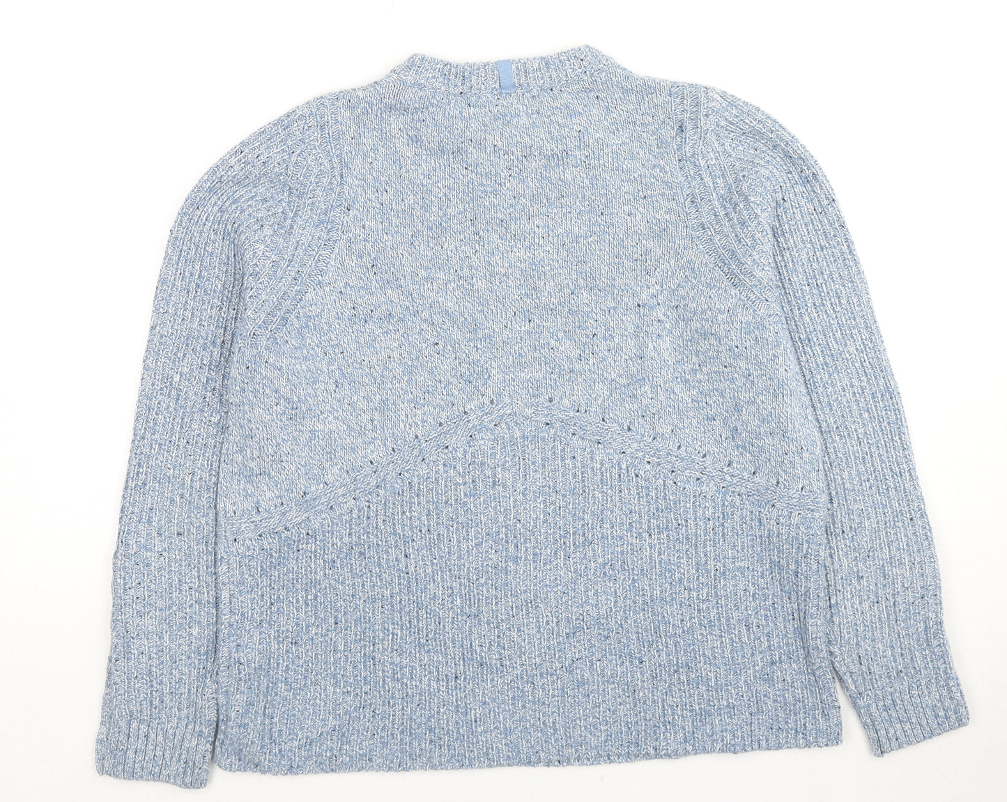 Per Una Womens Blue Crew Neck Cotton Pullover Jumper Size M - Button Detail