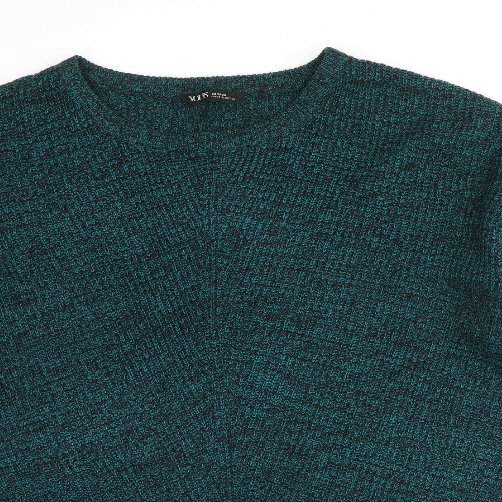 Yours Womens Green Round Neck Acrylic Pullover Jumper Size 26 - Size 26-28