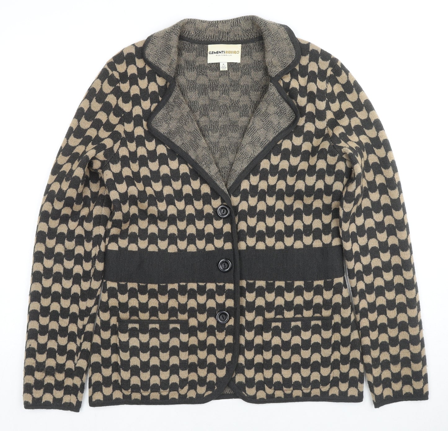 Clements Ribeiro Womens Multicoloured Collared Geometric Wool Cardigan Jumper Size 12