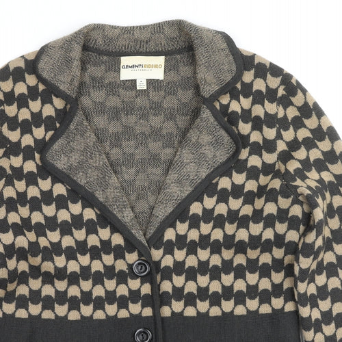 Clements Ribeiro Womens Multicoloured Collared Geometric Wool Cardigan Jumper Size 12