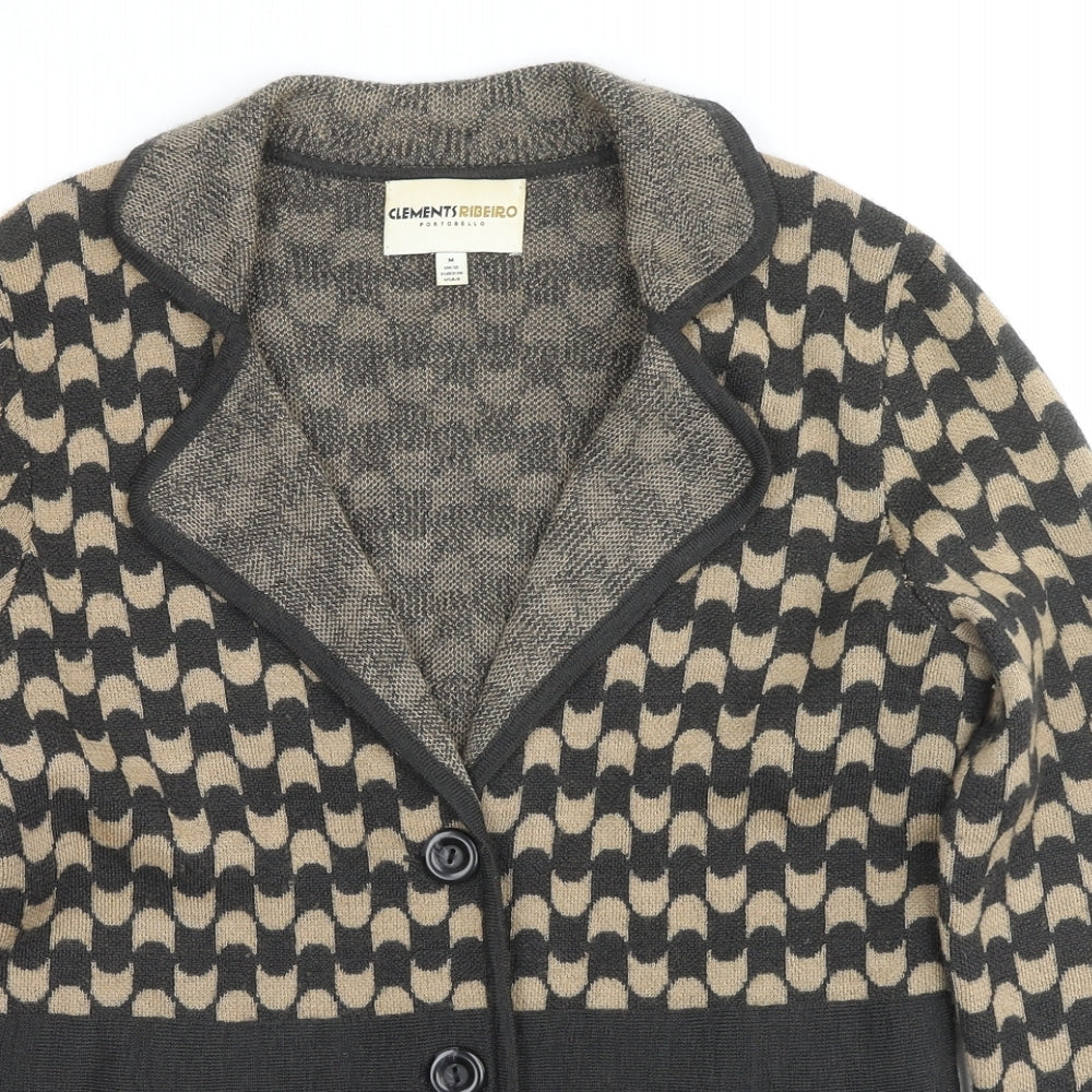 Clements Ribeiro Womens Multicoloured Collared Geometric Wool Cardigan Jumper Size 12