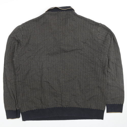 NEXT Mens Black Collared Geometric Cotton Pullover Jumper Size 2XL Long Sleeve