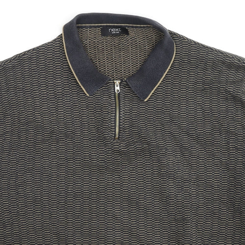 NEXT Mens Black Collared Geometric Cotton Pullover Jumper Size 2XL Long Sleeve