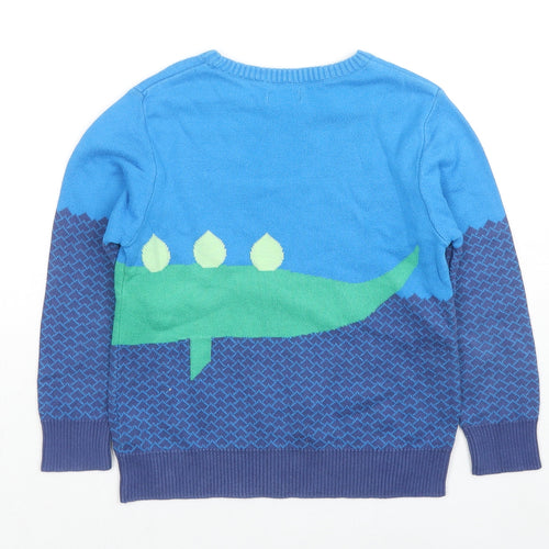 NEXT Boys Blue Round Neck Geometric Cotton Pullover Jumper Size 4-5 Years Pullover - Crocodile